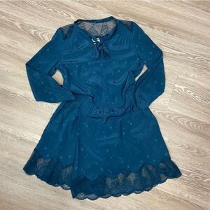 Zadig & Voltaire Dresses Blue Star Print Lace Trim Mini Dress Silk